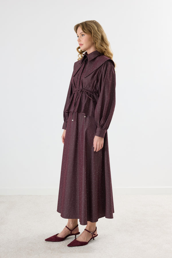 Işıltılı Geniş Yaka Gabardin Takım - Bordo