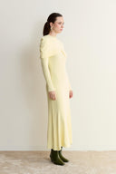 Ivory Asymmetric Neck Detail Knit Dress - Yellow