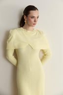 Ivory Asymmetric Neck Detail Knit Dress - Yellow