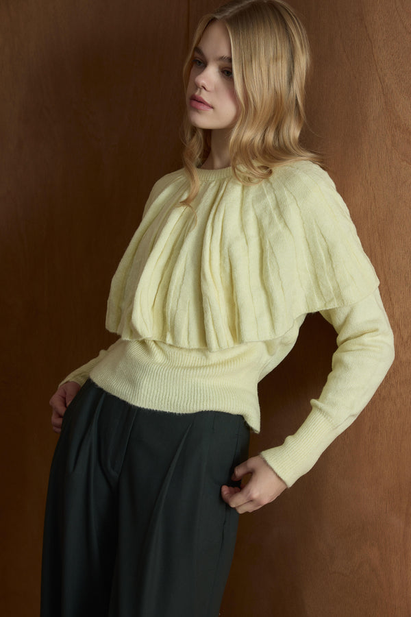Jany Yaka Detaylı Triko Kazak - Butter Yellow