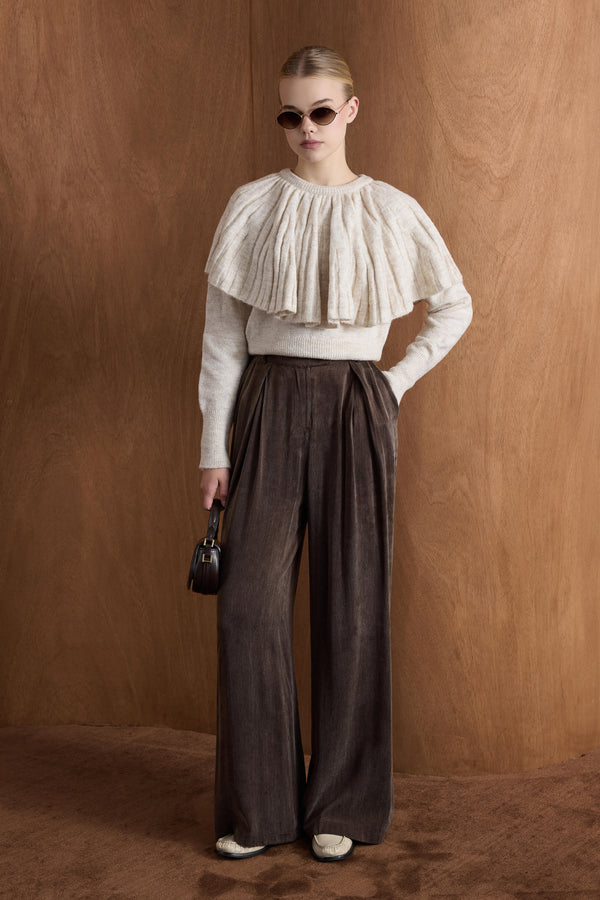 Jany Yaka Detaylı Triko Kazak - Ekru