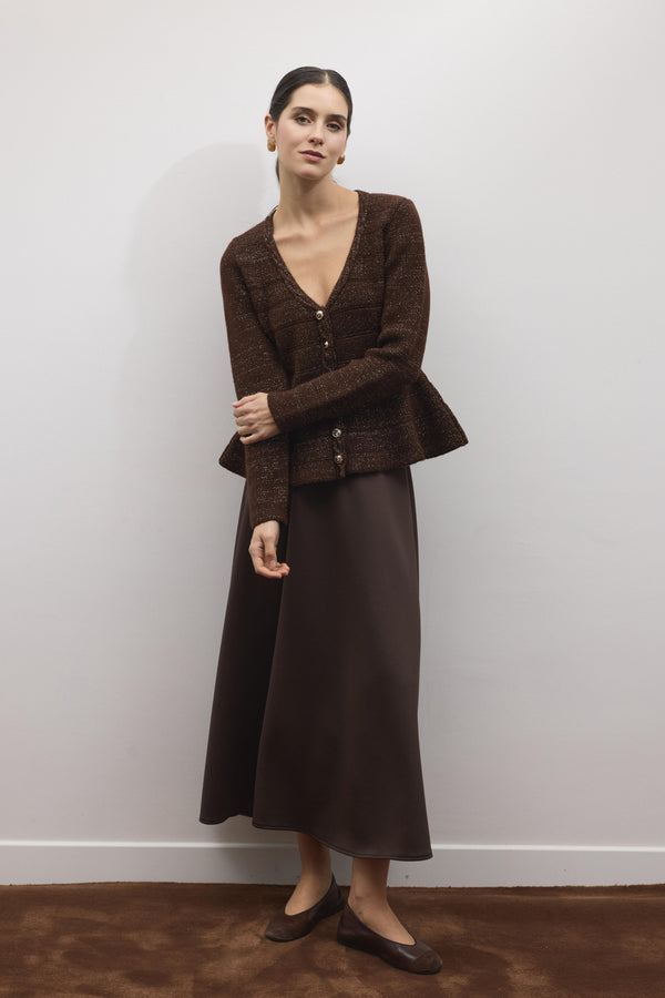 Jewel Peplum Simli Triko Hırka - Acı Kahve
