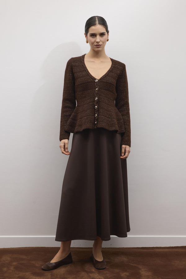 Jewel Peplum Simli Triko Hırka - Acı Kahve