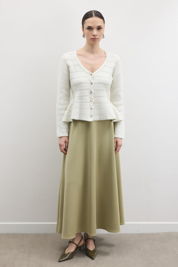 Jewel Peplum Simli Triko Hırka - Ekru
