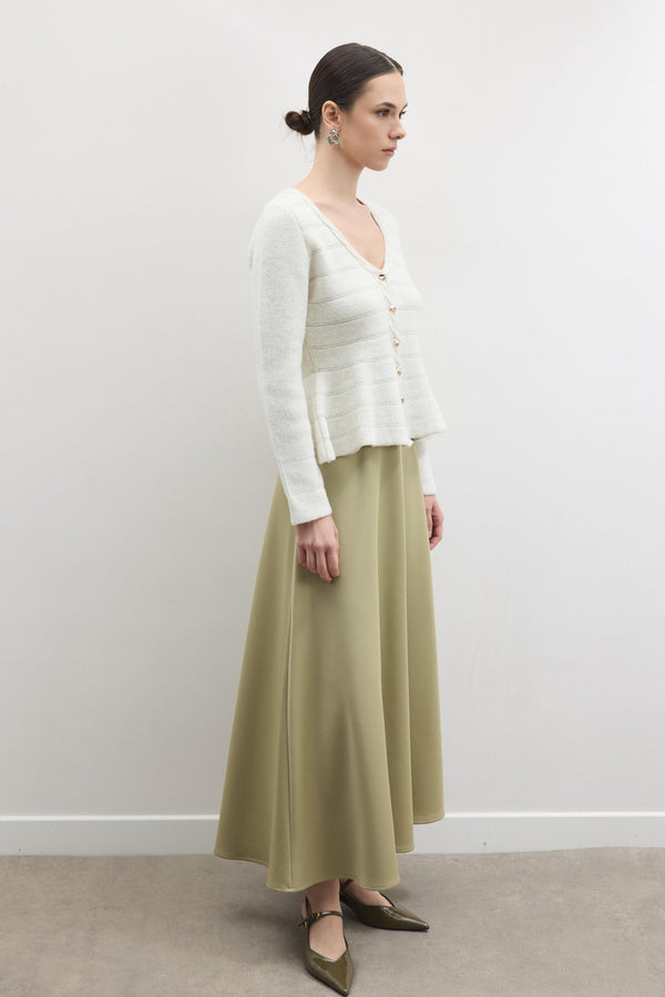 Jewel Peplum Simli Triko Hırka - Ekru