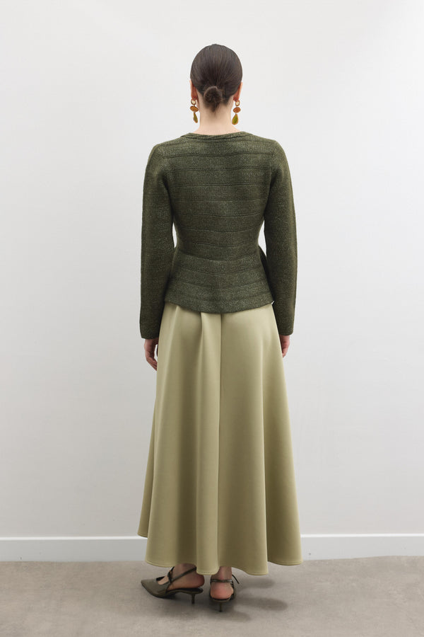 Jewel Peplum Simli Triko Hırka - Haki