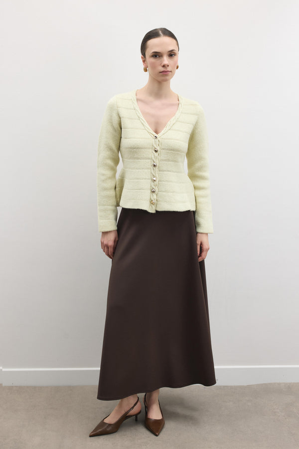 Jewel Peplum Simli Triko Hırka - Sarı