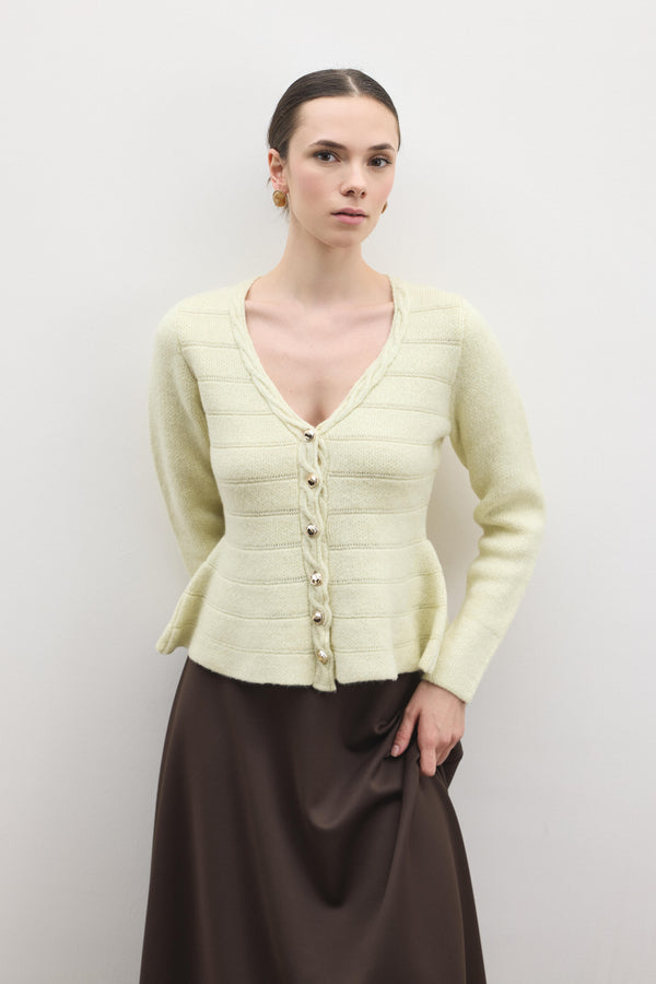 Jewel Peplum Simli Triko Hırka - Sarı