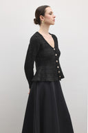 Jewel Peplum Simli Triko Hırka - Siyah