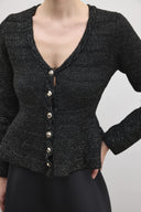 Jewel Peplum Simli Triko Hırka - Siyah