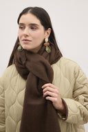 Kalın Püsküllü Düz Bucket Şal Atkı - Acı Kahve