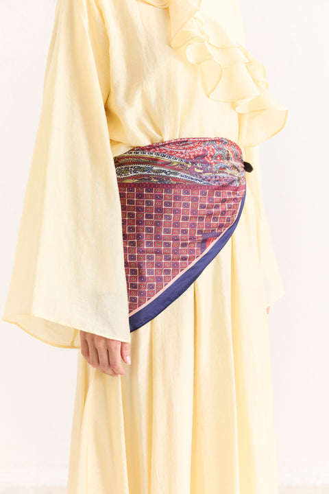Belt Detail Patterned Scarf - Burgundy