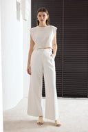 Kemerli Keten Basic Pantolon - Beyaz