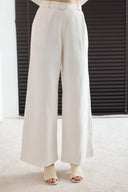 Kemerli Keten Basic Pantolon - Beyaz