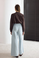 Kemerli Keten Basic Pantolon - Mavi