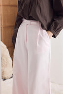 Kemerli Keten Basic Pantolon - Pembe