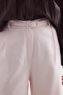 Kemerli Keten Basic Pantolon - Pembe
