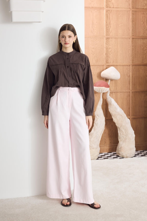Kemerli Keten Basic Pantolon - Pembe