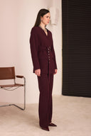 Kemerli Blazer Pantolon Takım - Bordo