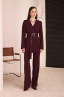 Kemerli Blazer Pantolon Takım - Bordo