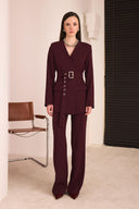 Kemerli Blazer Pantolon Takım - Bordo