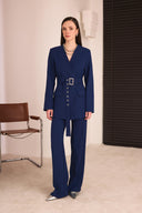 Kemerli Blazer Pantolon Takım - İndigo