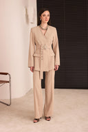 Kemerli Blazer Pantolon Takım - Taş