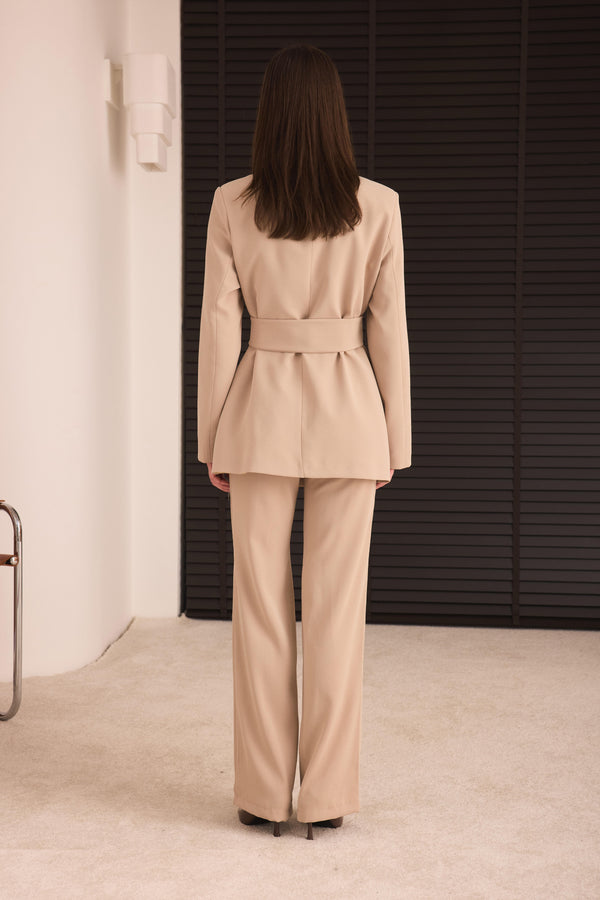 Kemerli Blazer Pantolon Takım - Taş