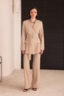 Kemerli Blazer Pantolon Takım - Taş