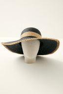Wide Straw Hat with Zigzag Edge Detail - Black