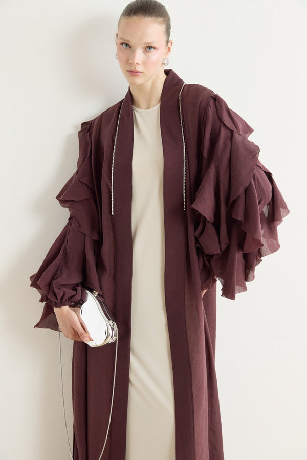 Kol Fırfırlı Abaya - Bordo