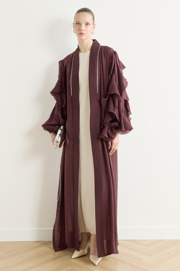 Kol Fırfırlı Abaya - Bordo