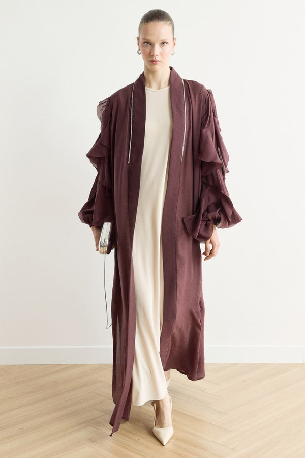 Kol Fırfırlı Abaya - Bordo