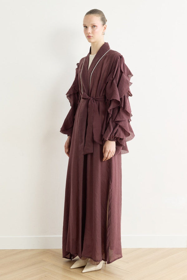 Kol Fırfırlı Abaya - Bordo