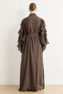 Kol Fırfırlı Abaya - Kahve