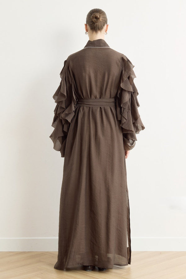 Kol Fırfırlı Abaya - Kahve
