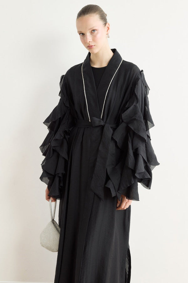 Kol Fırfırlı Abaya - Siyah