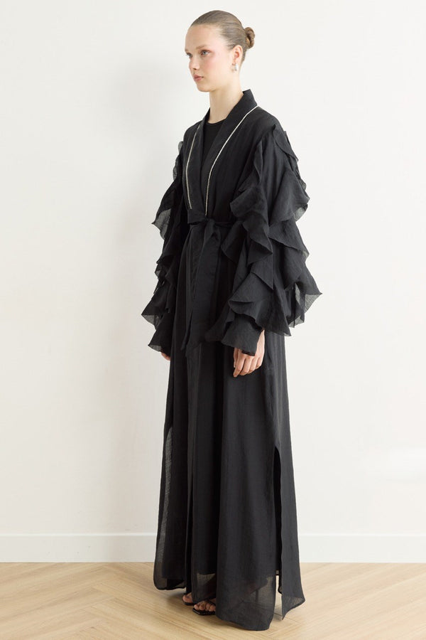 Kol Fırfırlı Abaya - Siyah