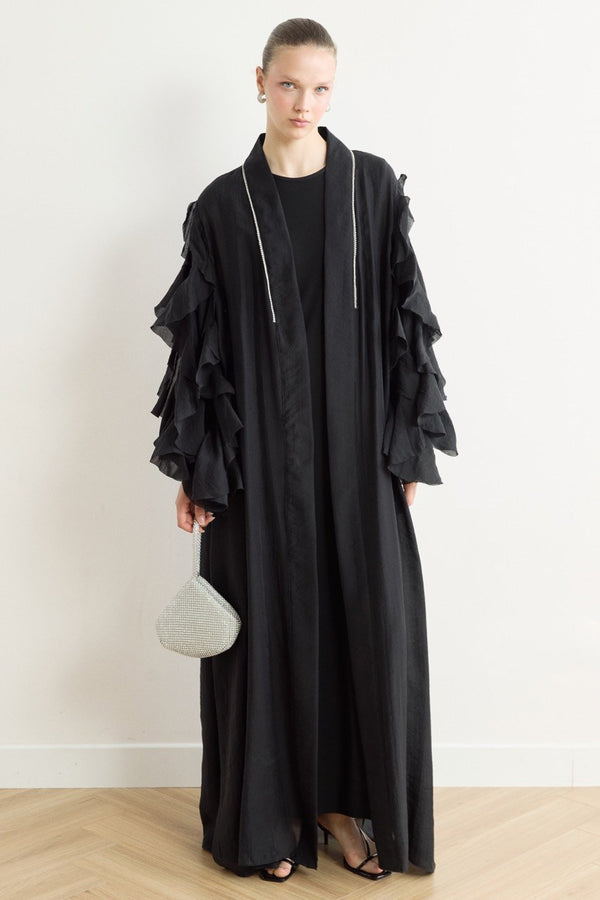 Kol Fırfırlı Abaya - Siyah