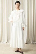 Ruffle Sleeve and Hem Detail Voile Skirt Set - Ecru