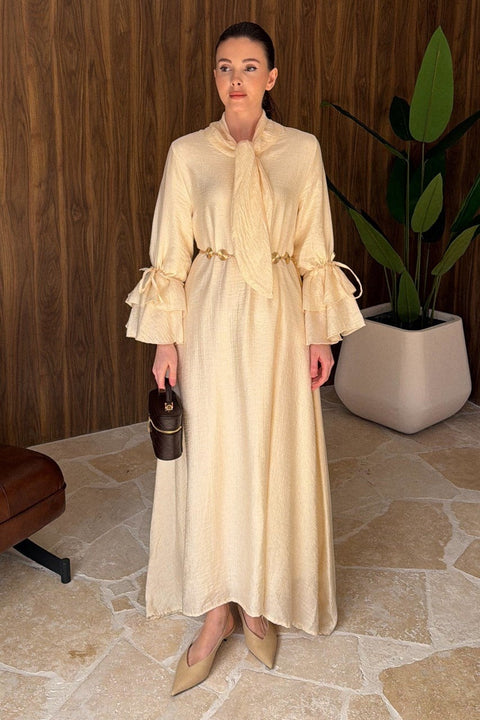 Ruffle Sleeve Muslin Dress - Cream