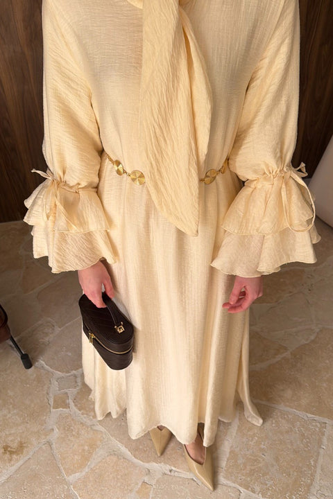 Ruffle Sleeve Muslin Dress - Cream