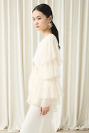 Arm-Ruffled Chiffon Set - Ecru
