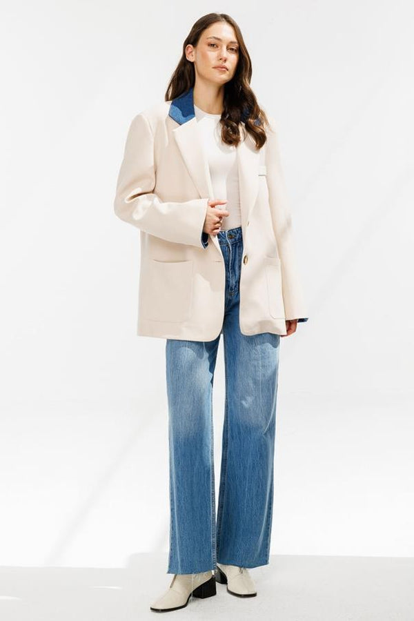 Kot Garni Detaylı Blazer Ceket - Taş