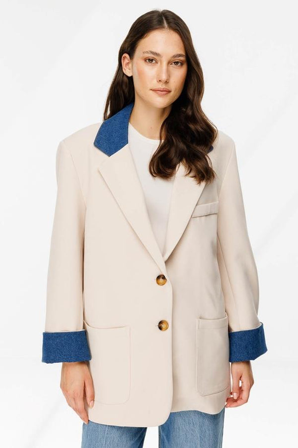Kot Garni Detaylı Blazer Ceket - Taş