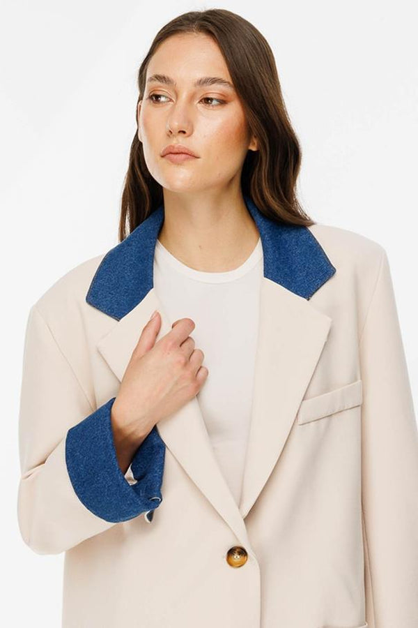 Kot Garni Detaylı Blazer Ceket - Taş