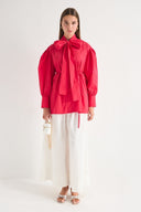 Tie-Neck Balloon Sleeve Blouse