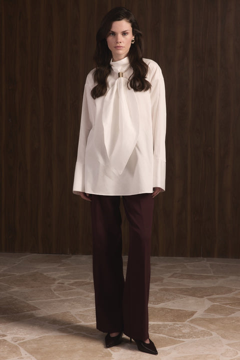 Tie-Detail Cotton Satin Shirt - Ecru