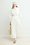 Tie-Neck Detail Dacron Skirt Set - Yellow