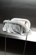 Kristal Taşlı Clutch Çanta - Gümüş